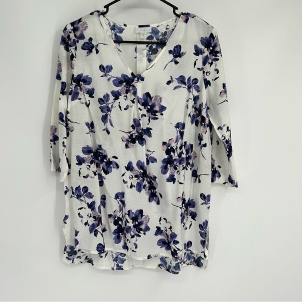 J. Jill Purple Floral V-Neck 3/4 Sleeve Blouse‎ Size XSP